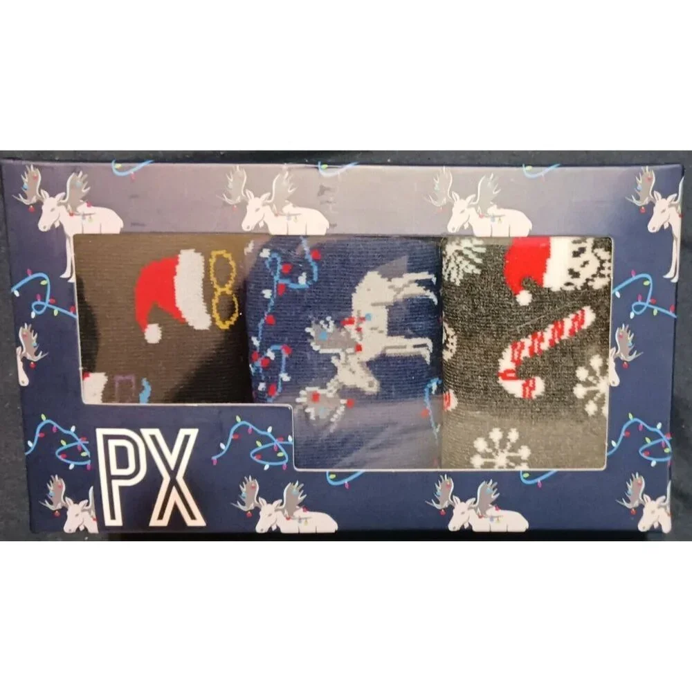 PX Holiday Socks Christmas 3 Pairs Shoe Size 7-12 Unisex Crew Novelty Gift Box